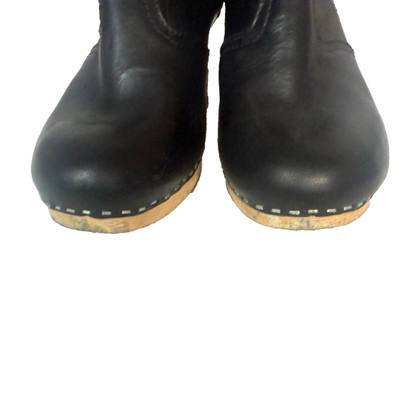 Swedish Hasbeens Jodhpur Toffel Wood Clog Black Leather Strap Boots - Picture 16 of 16